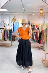 Chân váy 1 tầng nút bọc linen tưng premium Cói Design