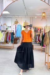 Chân váy 1 tầng nút bọc linen tưng premium Cói Design