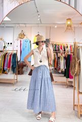 Chân váy 1 tầng nút bọc linen tưng premium Cói Design