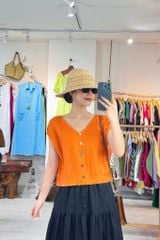 Chân váy 1 tầng nút bọc linen tưng premium Cói Design