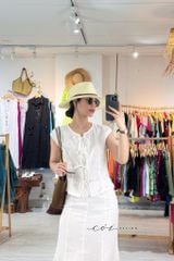 Áo cổ tròn phối nơ linen tưng premium Cói Design