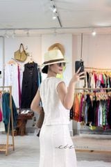 Áo cổ tròn phối nơ linen tưng premium Cói Design