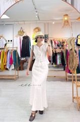 Áo cổ tròn phối nơ linen tưng premium Cói Design