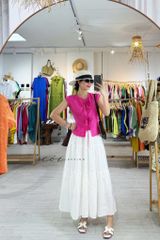 Áo cổ tròn phối nơ linen tưng premium Cói Design