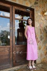 Đầm suông cổ tròn thêu hoa linen tưng premium Cói Design