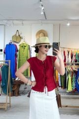 Áo cổ tròn phối nơ linen tưng premium Cói Design