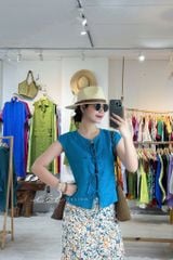 Áo cổ tròn phối nơ linen tưng premium Cói Design