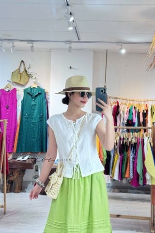 Chân váy chạy ly linen tưng premium Cói Design