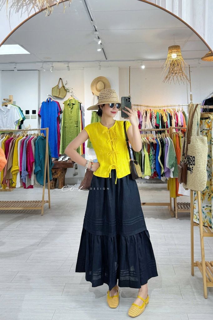 Chân váy chạy ly linen tưng premium Cói Design