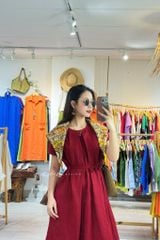Đầm cổ tròn xếp ly kèm belt linen tưng premium Cói Design
