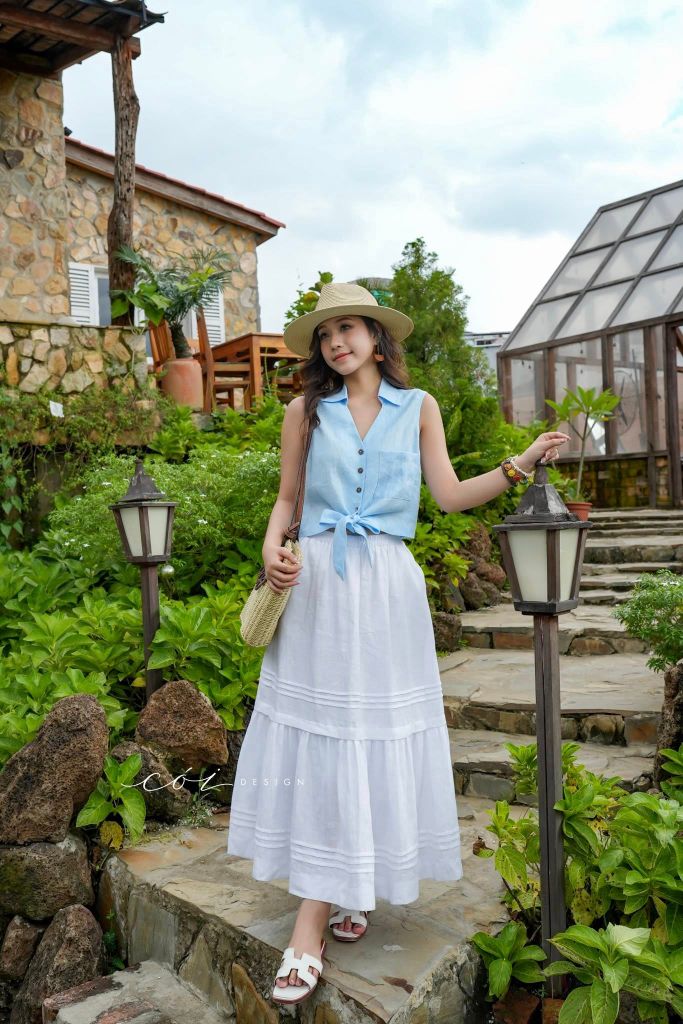 Chân váy chạy ly linen tưng premium Cói Design