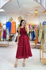 Đầm cổ tròn xếp ly kèm belt linen tưng premium Cói Design