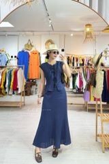 Áo cổ tròn phối nơ linen tưng premium Cói Design