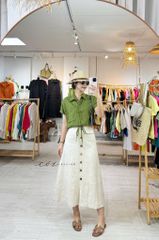 Áo sơ mi croptop rút dây linen tưng Cói Design