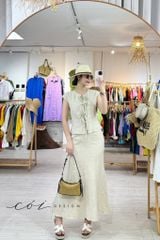 Áo cổ tròn phối nơ linen tưng premium Cói Design