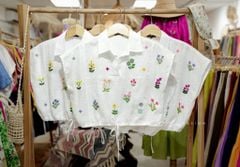 Áo Thêu hoa cổ sơ mi phối dây linen tưng premium Cói Design