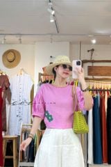 Áo thêu viền cổ phối hoa tua rua handmade linen tưng premium Cói Design