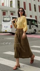 Chân váy cách điệu 2 túi nút dừa linen tưng premium Cói Design