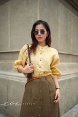 Chân váy cách điệu 2 túi nút dừa linen tưng premium Cói Design