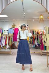 Chân váy xếp ly lưng thun linen tưng premium Cói Design