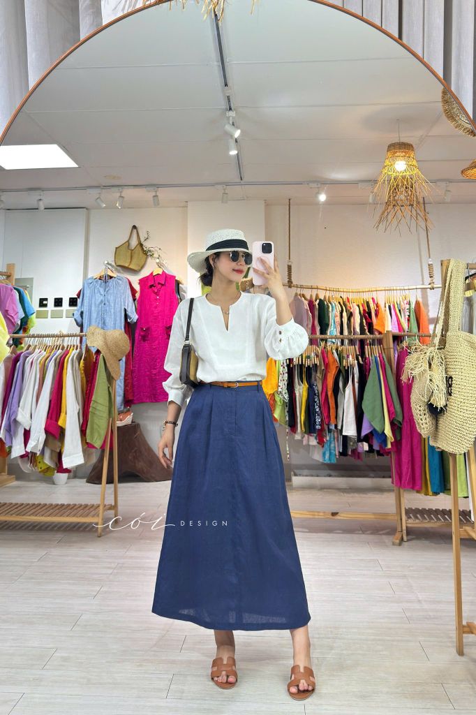 Áo cổ V tay manset linen tưng premium Cói Design