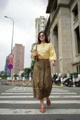 Áo cổ trụ xếp ly tay phồng linen tưng premium Cói Design
