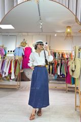 Chân váy xếp ly lưng thun linen tưng premium Cói Design