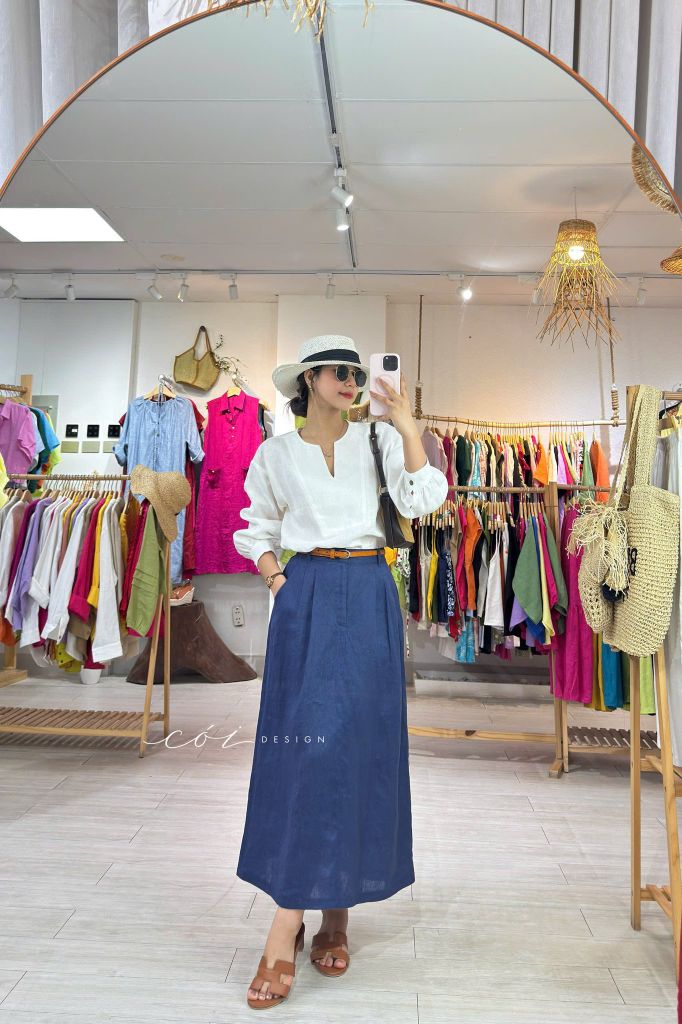 Áo cổ V tay manset linen tưng premium Cói Design