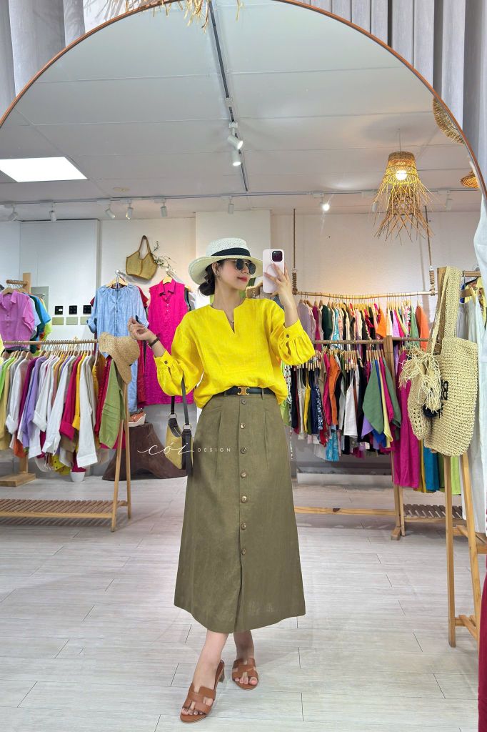 Áo cổ V tay manset linen tưng premium Cói Design