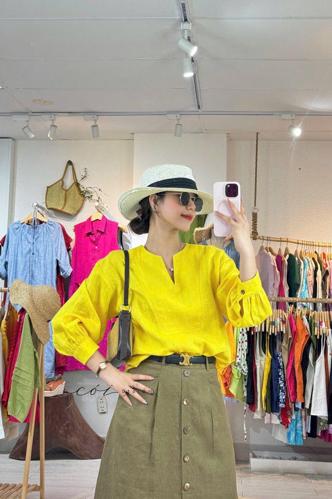 Áo cổ V tay manset linen tưng premium Cói Design