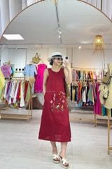 Đầm suông cổ tròn thêu hoa linen tưng premium Cói Design