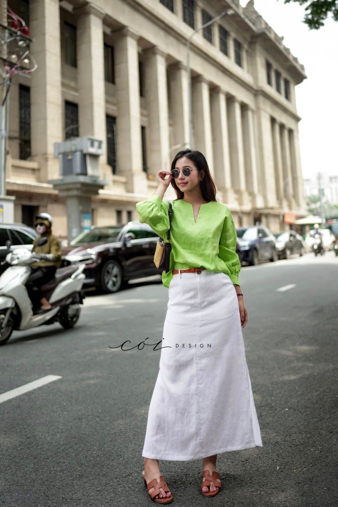 Áo cổ V tay manset linen tưng premium Cói Design