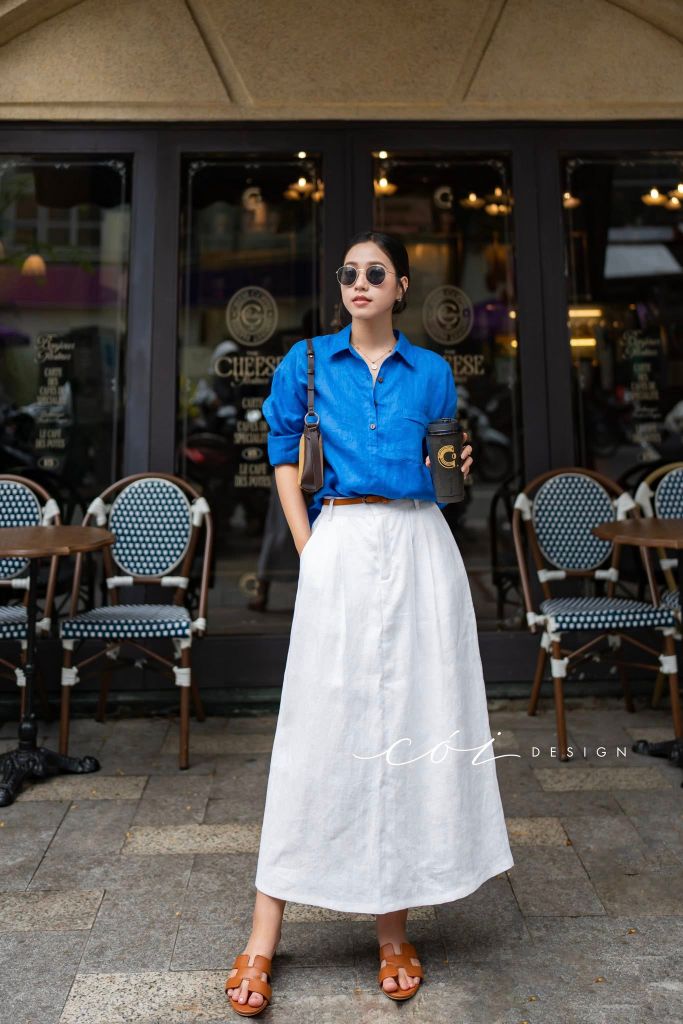 Áo cổ sơ mi 3 nút tay dài linen tưng premium Cói Design