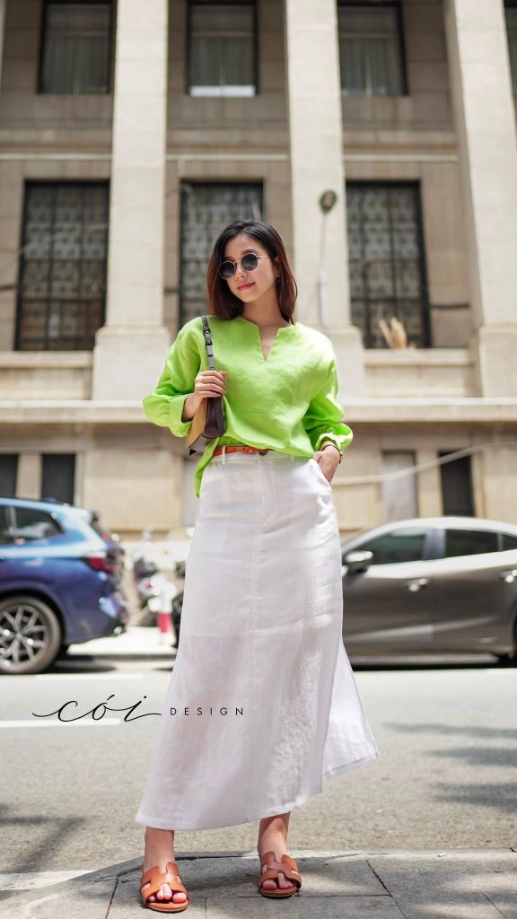 Áo cổ V tay manset linen tưng premium Cói Design