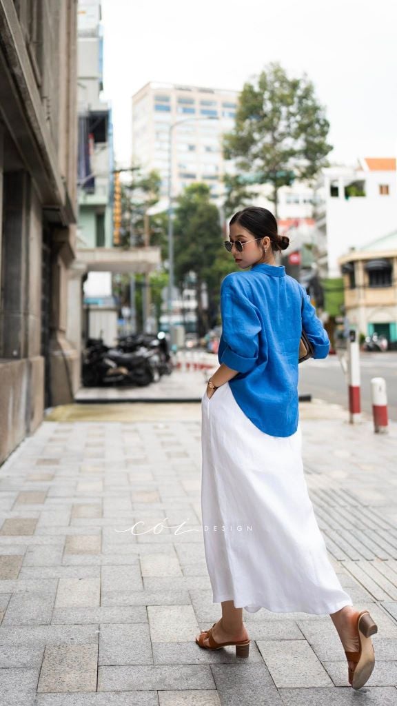 Áo cổ sơ mi 3 nút tay dài linen tưng premium Cói Design