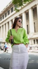 Áo cổ V tay manset linen tưng premium Cói Design