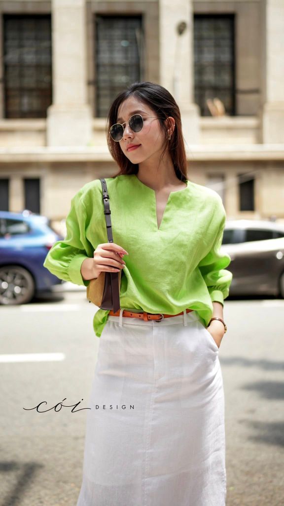 Áo cổ V tay manset linen tưng premium Cói Design