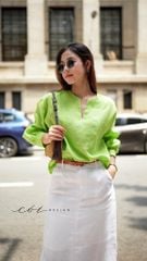 Áo cổ V tay manset linen tưng premium Cói Design