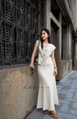 Áo cổ tròn phối nơ linen tưng premium Cói Design