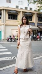 Áo cổ tròn phối nơ linen tưng premium Cói Design