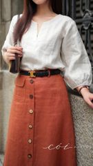 Chân váy hàng nút dừa 1 túi linen tưng premium Cói Design