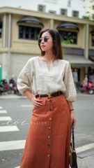 Chân váy hàng nút dừa 1 túi linen tưng premium Cói Design
