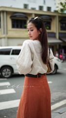 Chân váy hàng nút dừa 1 túi linen tưng premium Cói Design