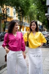 Áo cổ trụ 19 nút bọc màu Linen tưng premium Cói Design