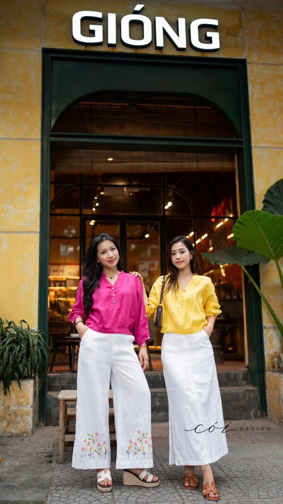 Áo cổ trụ 19 nút bọc màu Linen tưng premium Cói Design