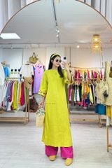 Áo dài thêu tay Song Hoa Linen tưng premium Cói Design