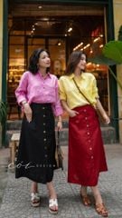 Chân váy cách điệu 2 túi nút dừa linen tưng premium Cói Design