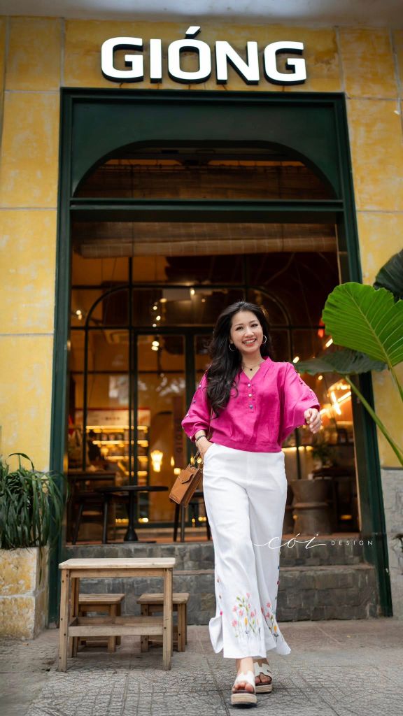 Áo cổ trụ 19 nút bọc màu Linen tưng premium Cói Design