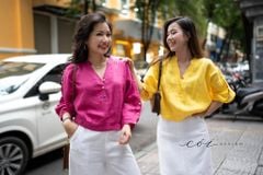 Áo cổ trụ 19 nút bọc màu Linen tưng premium Cói Design