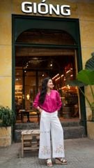Áo cổ trụ 19 nút bọc màu Linen tưng premium Cói Design